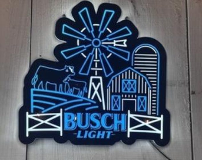 Busch Light Light Agriculture LED Neon Sign – Barn Cow Windmill Farm Beer Bar Light | Rustic Country mancavedecor