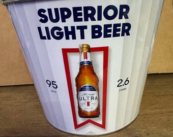 Michelob Ultra Galvanized Steel Ice Bucket with Handle – Iconic Design & ULTRA Ribbon