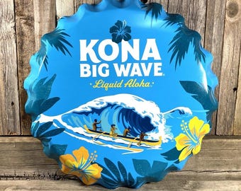 Kona Big Wave 18" Bottle Cap Metal Sign – Liquid Aloha Wall Decor –