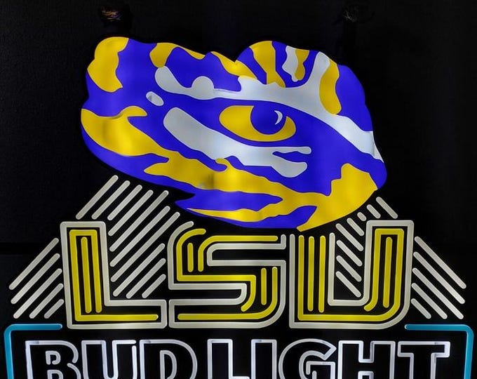 LSU Bud Light LED Sign – Tiger Eye Light – 24x21 – NEW – Bar Sign – Mancavedecor