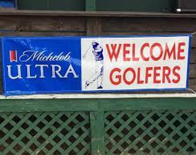 Michelob Ultra “Welcome Golfers” PVC Banner – 2x6ft Outdoor Bar Sign with Strings, Beer Golf Course Decor