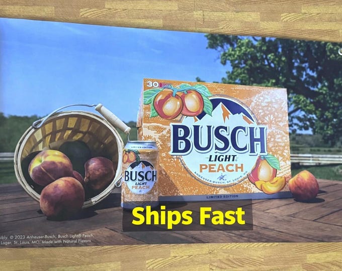 Busch Light Peach Limited Edition Vinyl Banner | Peach Beer Bar Wall Sign | 36” x 20” Mancave Decor