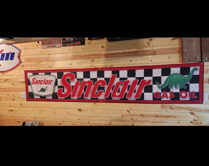 Sinclair Gasoline Banner – 2x9 Ft Vintage Style Flag | Retro Gas & Oil Sign | Garage Wall Decor | Man Cave Automotive Collectible