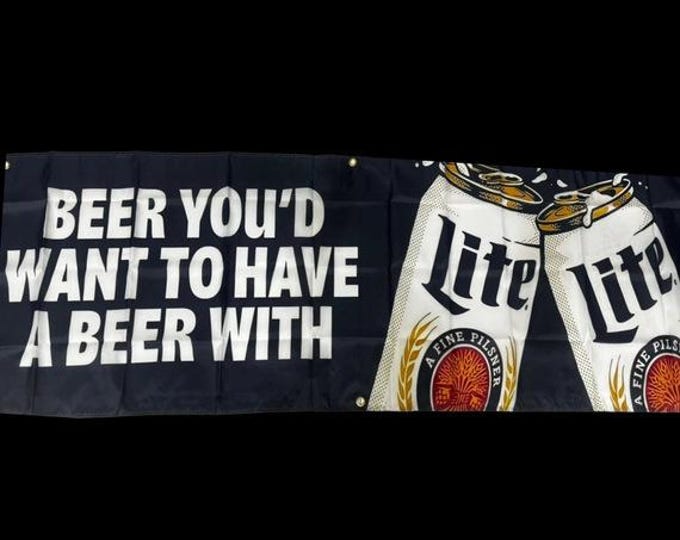 Featured listing image: MILLER LITE Beer Flag It'S Miller Time 2X6ft Banner Man Cave