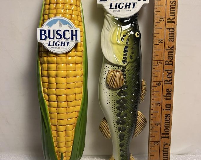 Busch Light Beer Tap Handles – Farming Corn & Fishing Bass Draft Tap Lot – Man Cave Bar Collectibles
