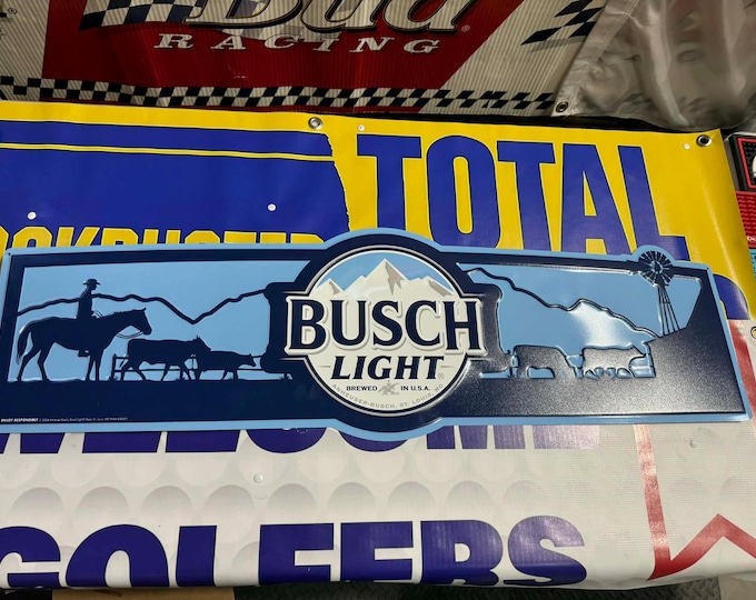 Busch Light Embossed Tin Sign 36x11 | Cowboy Ranch Metal Wall Art | Beer Bar Decor | Mancavedecor | Garage Barn Western Sign