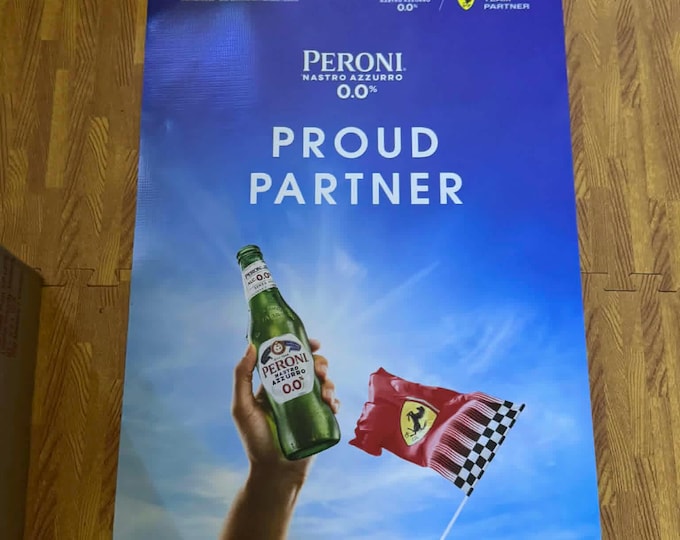 Peroni Ferrari Banner 20x36, Peroni Nastro Azzurro 0.0 Flag, F1 Racing Decor, Beer Banner, Man Cave Decor, Garage Bar Wall Art