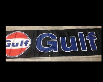 Gulf Oil Banner – 2x8ft – Classic Racing Design
