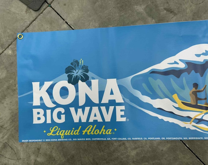 Kona Big Wave Banner 14.5"x48" – Surf Beer Sign, Heavy-Duty Vinyl Bar Decor for Tiki Room, Garage, Man Cave