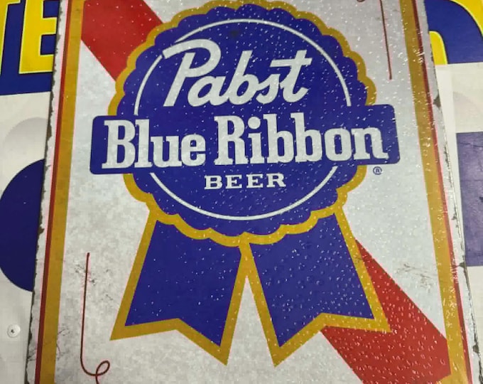 Pabst Blue Ribbon Beer Sign 16x12.5 Metal Tin Vintage PBR Bar Wall Decor Garage Mancavedecor