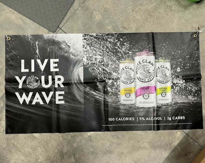 White Claw Banner 2x4 ft – “Live Your Wave” Heavy Vinyl Sign – Bar, Man Cave, Hard Seltzer Decor