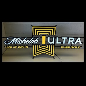 Letrero LED Michelob Ultra Liquid Gold – Oro puro – Luz de barra enorme de 122 cm de ancho – Letrero de cerveza – Mancavedecor