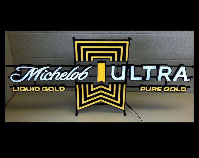 Michelob Ultra Liquid Gold LED Sign – Pure Gold – HUGE 48" Wide Bar Light – Beer Sign – Mancavedecor