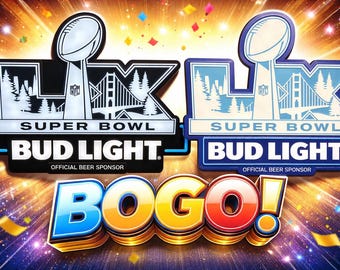 Bud Light Super Bowl LX Tin Sign 21x23 + Super Bowl 60 NFL LED Sign | Budweiser Football Mancave Decor | Sports Bar Wall Sign | Collector