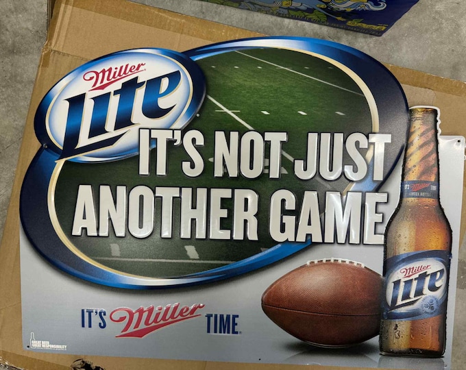 NOS Miller Lite Football Beer Sign 24"x18" – “It’s Not Just Another Game” Metal Bar Man Cave Wall Decor