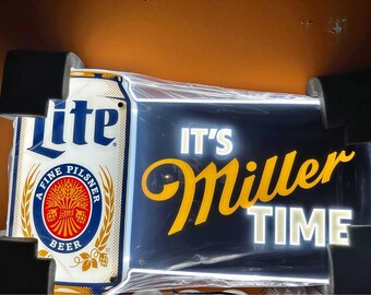 Miller Lite LED Sign “It’s Miller Time” 15x24 Acrylic Light Up Bar Sign