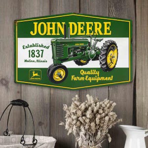 John Deere Tractor Established 1837 Metal Sign 23x15 Farmhouse Garage Barn Decor