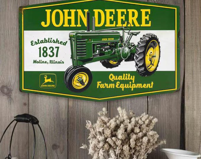 John Deere Tractor Established 1837 Metal Sign 23x15 Farmhouse Garage Barn Decor