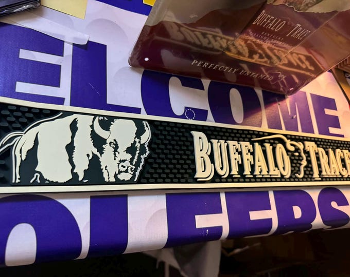 Buffalo Trace Bar Mat | Bourbon Rubber Bar Runner 23.5 x 3.5 | Whiskey Bar Counter Mat Mancave Decor