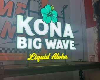 Kona Big Wave Iconic LED Sign – 22"W x 4.09"D x 21"H Mancave Bar Decor