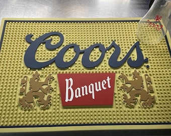Coors Banquet Bar Mats for Countertop - 18x12 inches, Non-Slip Rubber Backing, Home Bar