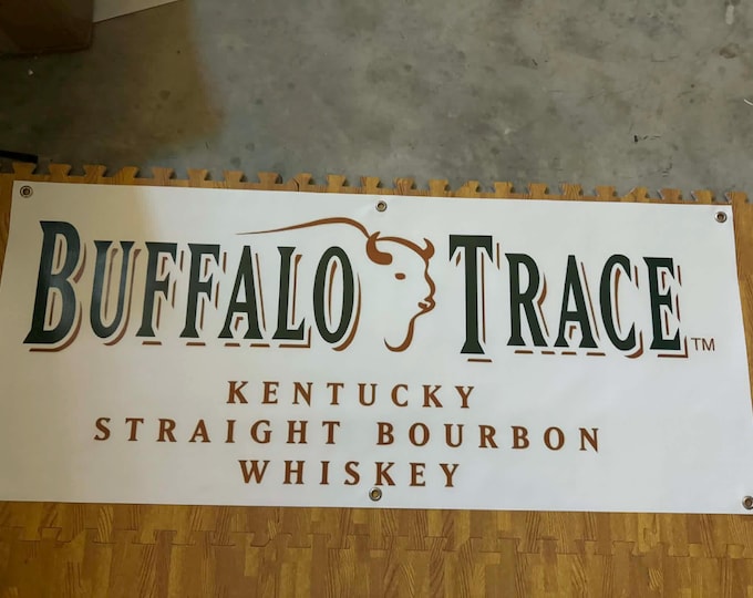 Buffalo Trace Bourbon Banner 48x20, Kentucky Straight Whiskey Sign, Distillery Bar Decor, Wall Art, Man Cave Decor, Garage Bar Banner