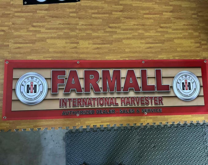 Farmall International Harvester Authorized Dealer Vinyl Banner | IH Tractor Farm Shop Wall Sign | 72” x 20”