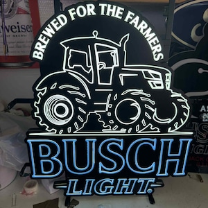 Busch Light Tractor LED Sign – Brewed for the Farmers – 24&quot;x22&quot; Barn, Man Cave, Garage Light – Chains Included