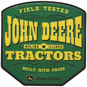 John Deere Tractor Metal Sign – 12x12 Farmhouse Wall Decor, Vintage Tractor Garage Shop Sign, Rustic Barn Man Cave Gift