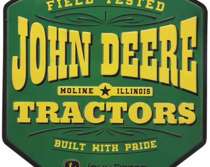 John Deere Tractor Metal Sign – 12x12 Farmhouse Wall Decor, Vintage Tractor Garage Shop Sign, Rustic Barn Man Cave Gift