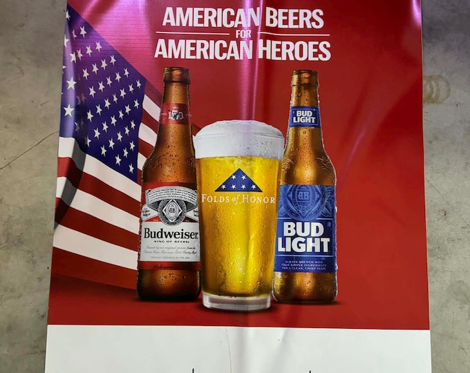 Budweiser Bud Light American Beers Banner 36x24 Patriotic Bar Decor Mancavedecor USA Flag Beer Banner