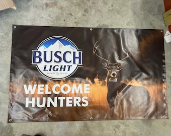 Busch Light “Welcome Hunters” Heavy Vinyl Banner – 3x5 Ft Deer Hunting Bar Decor