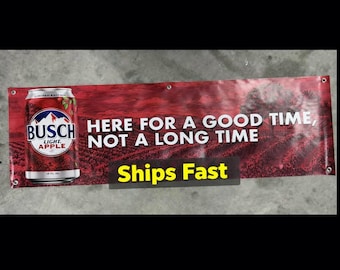 Busch Light Apple Vinyl Banner | 14 x 40 Zoll Limitierte Bier Dekor | Mann Höhle Zeichen | Garagen Kunst | Party Apfel Bier Wimpelkette
