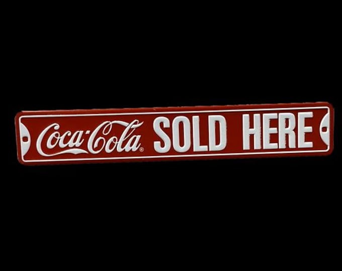 Coca Cola Sold Here Tin Sign 36x6 Classic Soda Shop Bar Wall Decor Mancavedecor