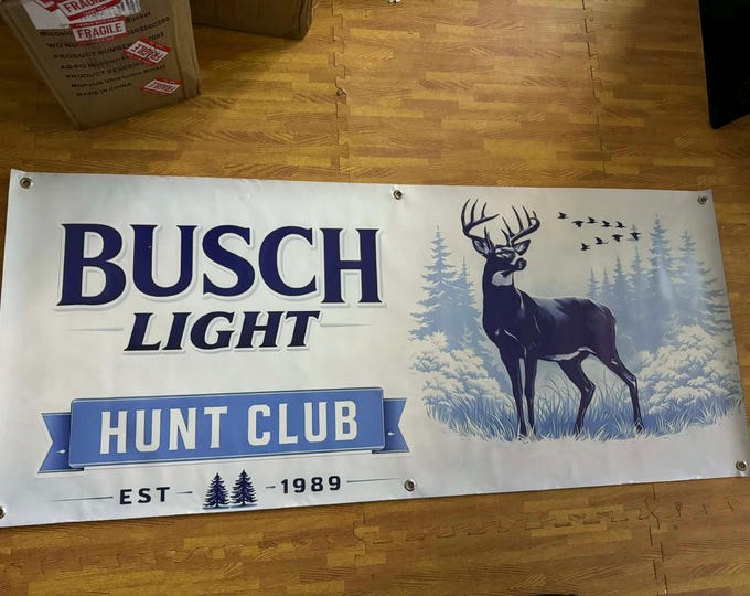 Busch Light Hunt Club Banner 56x24 Deer Hunting Beer Banner Mancavedecor Garage Wall Decor