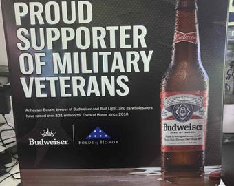 Budweiser Folds of Honor Tin Sign – 23"x23" Metal Bar Sign – Proud Military Support – 2023 Promo Beer Decor