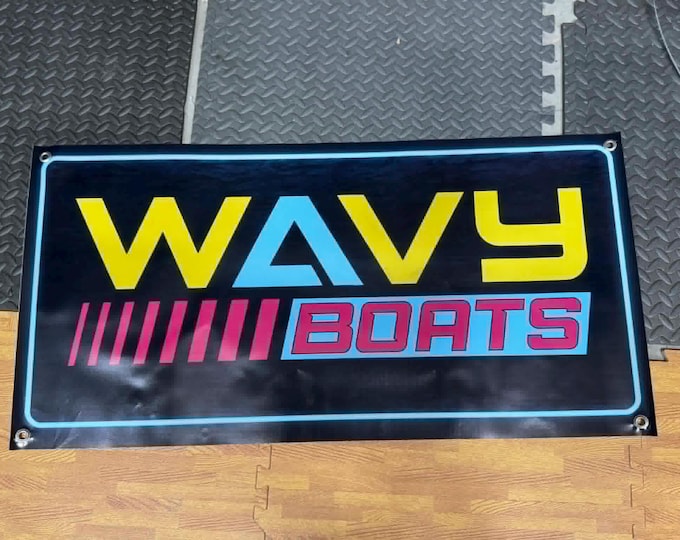 Wavy Boats Banner 40x20 Miami Boat Racing Style Garage Wall Decor Vinyl Banner