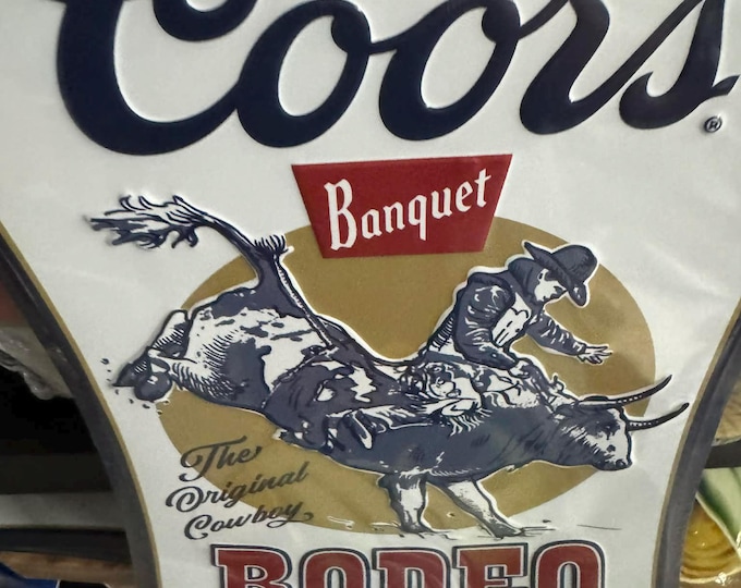 Coors Banquet Rodeo Metal Sign – “The Original Cowboy” Bull Rider Wall Art – 14.7" x 9.8" – Western Bar Decor, Mancave Decor, Rodeo Gift