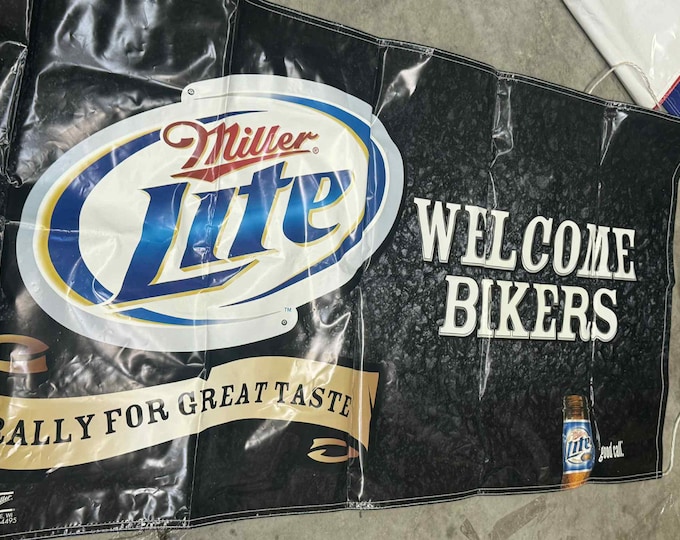 Miller Lite Welcome Bikers Banner 33x70 | 2007 PVC Beer Sign | Man Cave Garage Bar Decor