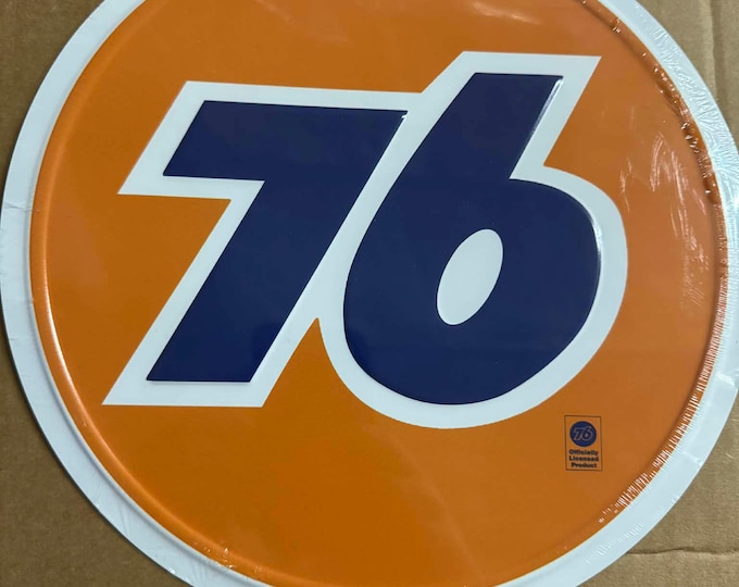 76 Gas Station Round Tin Sign – 12" Official Licensed Garage Wall Decor