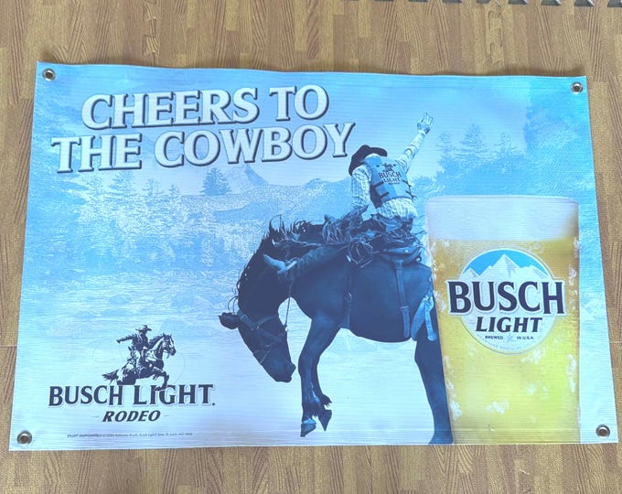 Busch Light Mountain Rodeo Bar Banner | Western Winter Wall Decor | Large Vinyl Mancave Garage Wall Hanging | 24 x 36
