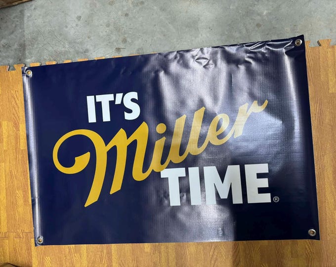 Miller Time Banner 36x24 Beer Sign It’s Miller Time Bar Decor Man Cave Garage Wall Banner Classic Beer Decor