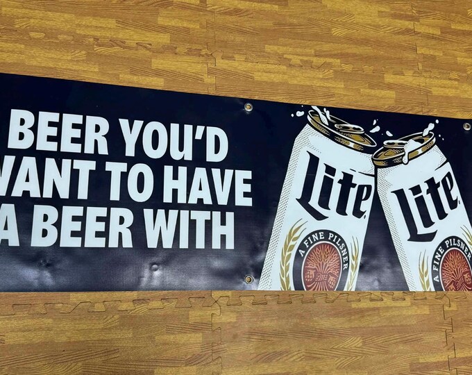 Miller Lite Beer Banner 50x18 | Man Cave Bar Decor | Garage Wall Beer Sign | Basement Bar Wall Banner