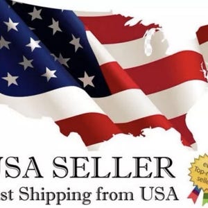 May include: A graphic of the United States of America with a waving American flag draped over it. The text "USA SELLER" and "Fast Shipping from USA" is below the graphic. A gold star with the text "eBay Top-rated seller" is on the right side of the image.