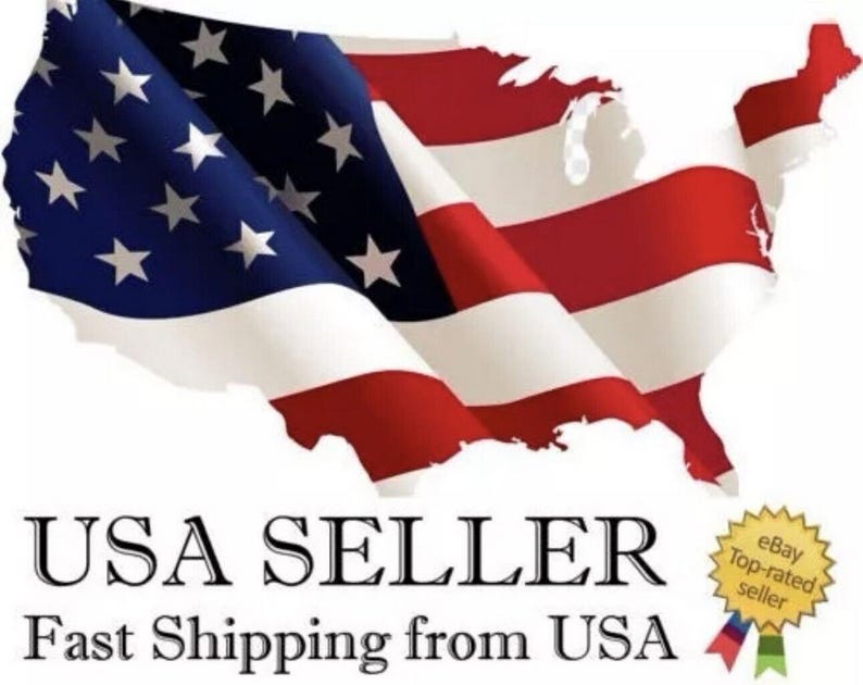 May include: A graphic of the United States of America with a waving American flag draped over it. The text "USA SELLER" and "Fast Shipping from USA" is below the graphic. A gold star with the text "eBay Top-rated seller" is on the right side of the image.