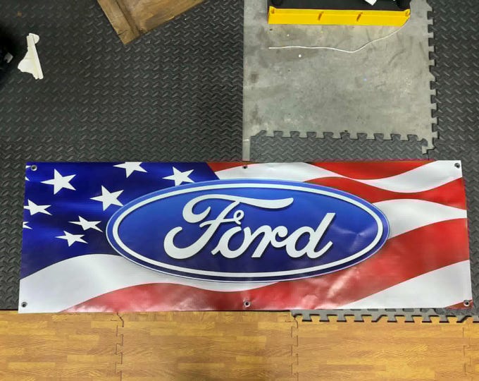 Ford American Flag Banner 60x20 Patriotic Garage Wall Decor, Ford Logo mancavedecor Banner