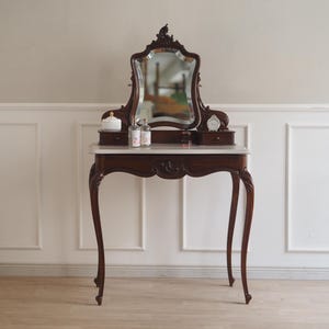 Antique French dressing table with mirror, dressing table, vintage Art Nouveau dressing table, console table, mirror, bedroom console