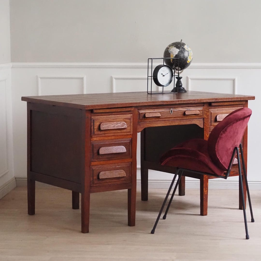 Antique Oak Desk American Style Vintage Office Table Wooden Table Solid ...