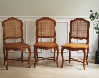 Französischer Wiener Geflecht Stuhl im Louis-XV-Stil Antike Esszimmerstühle Vintage Stuhl geflochten aus Frankreich Barock Rokoko Design