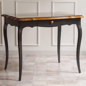 Zwart bureau | Louis XV-stijl | Eikenhout met glazen blad